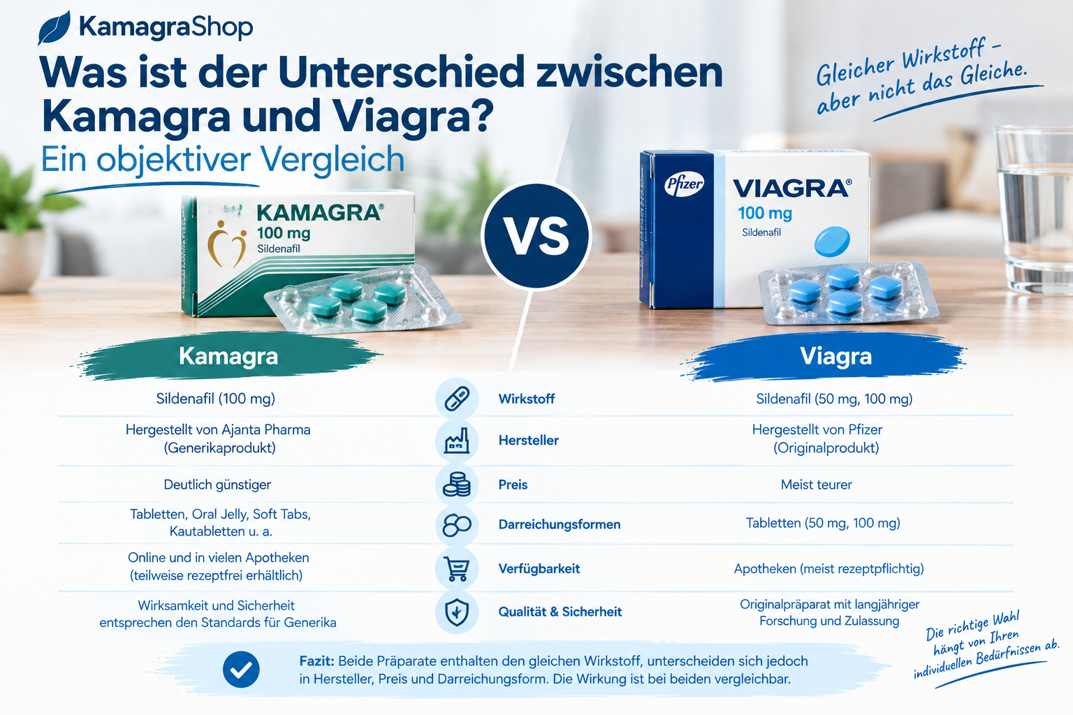 Was ist der Unterschied zwischen Kamagra und Viagra? Ein objektiver Vergleich